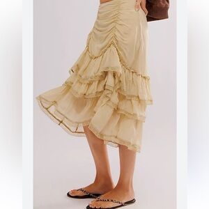 Free People Cream Tiered Ruffle Midi Skirt